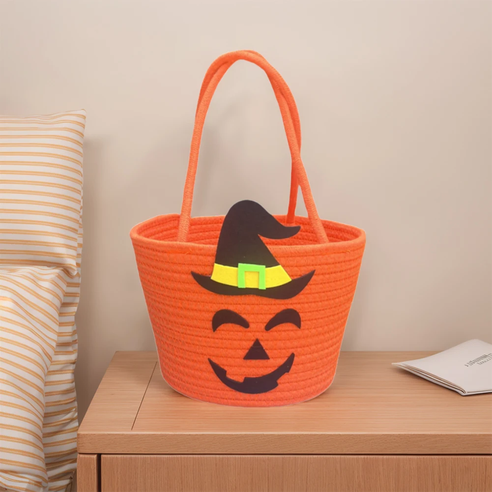 Halloween Candy Tote Basket with Witch Hat Candy Storage Bucket Portable Gift Basket for Trick Or Treating