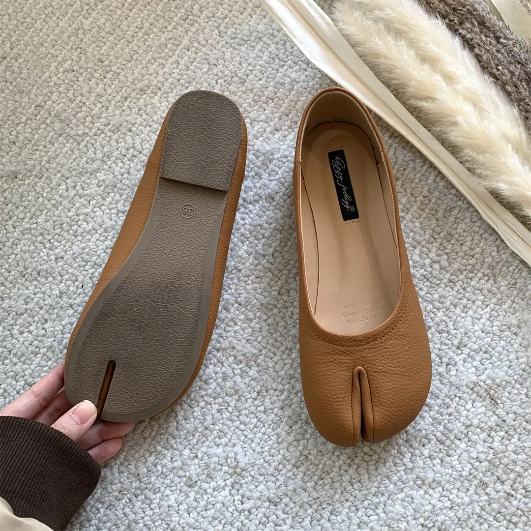 النساء الشقق تابي النينجا أحذية امرأة السيدات ستوكات الجلود مريح الشقق سبليت تو النعال لينة أسفل المتسكعون الصلبة موجز لا