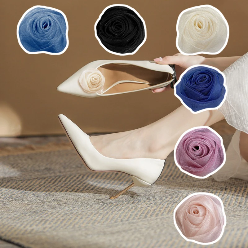 

1 Pair Rose Flower Shoe Clips Detachable Tulle Shoe Embellishment Fashion Bridal Shoe Buckle for High Heels DIY Accessories