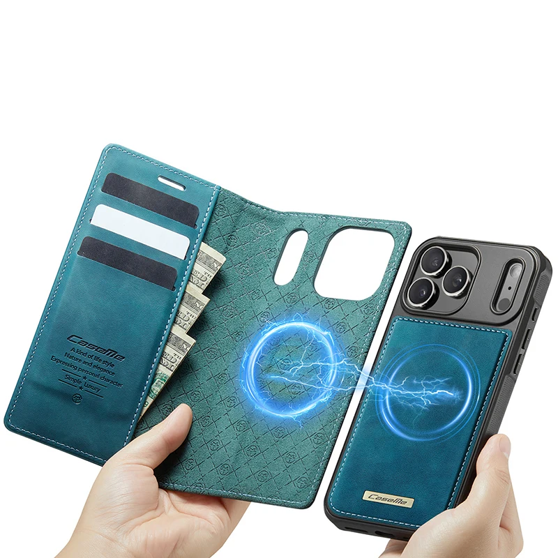 Leather Flip Wallet Case with Magnetic Detachable Design