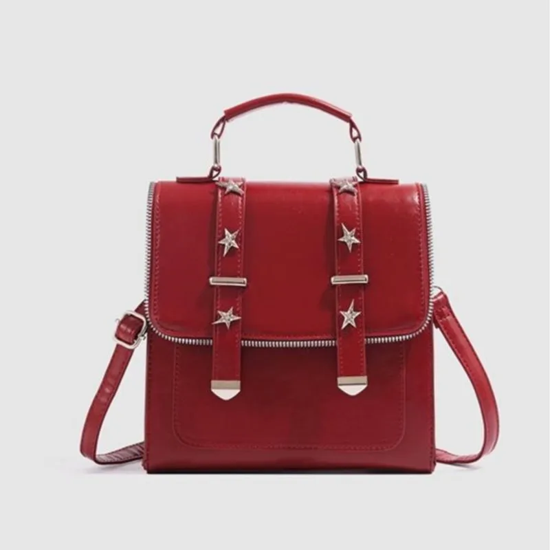 JIAERDI Retro Red Backpack Women Studded Leather Textured Square Backpack Ladies Academy Style Lightweight Mochilas Mujer 2025