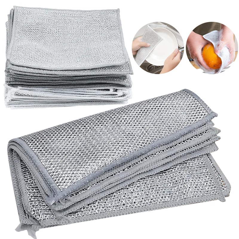 3pcs Non-Scratch Wire Dishcloth,Scouring Pad, Multipurpose Wire Dishwashing  Rags Steel Wire Dishcloth Replaces Steel Wire Ball, Household Cleaning  Cloth, Grid Non-Stick Oil Rag, Kitchen Stove Dishwashing Pot Cleaning Tool,  Kitchen Supplies For