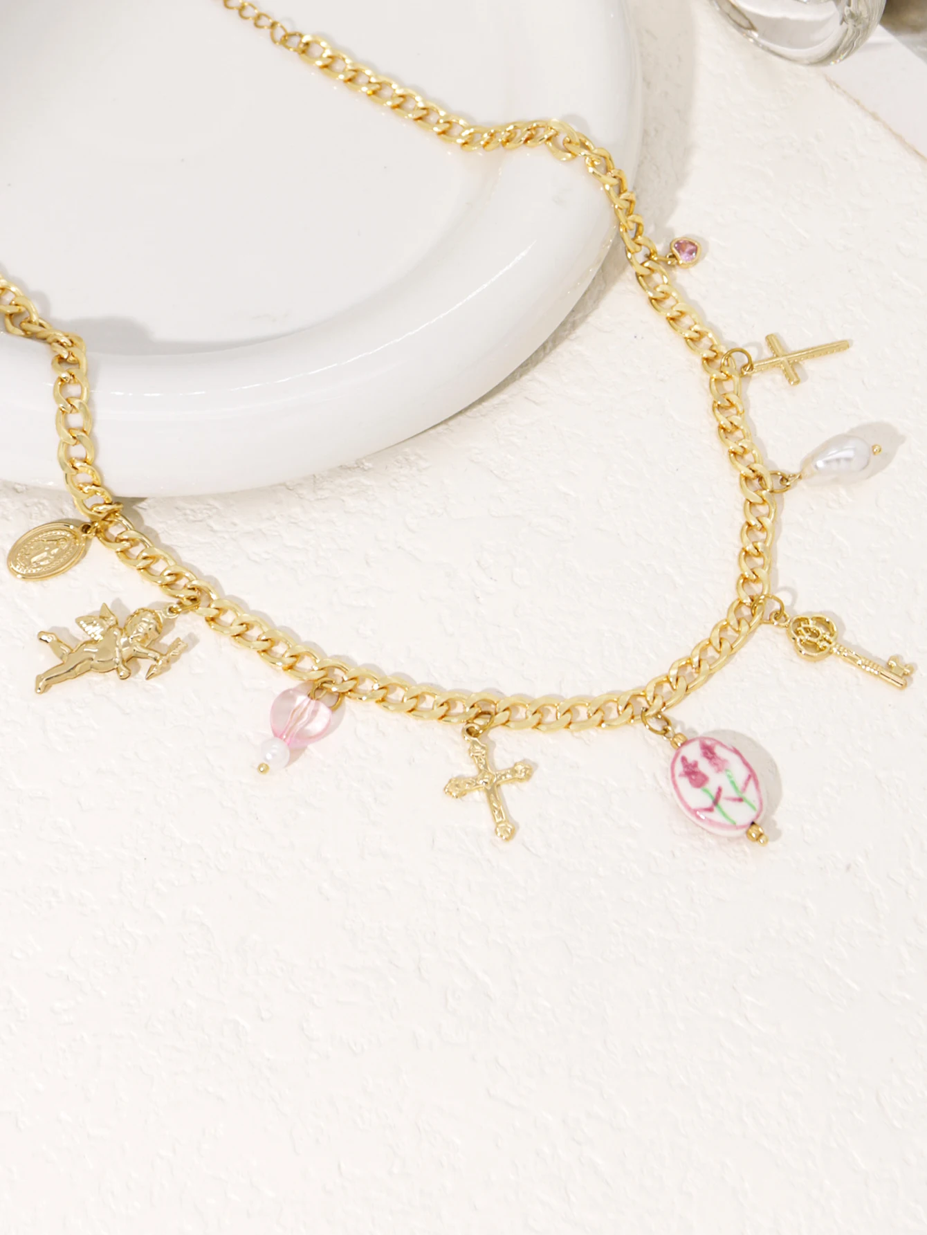 New Shell Imitation Pearl Ceramic Tulip Key Pendant Necklace for Women Simple Women's Clavicle Chain Jewelry Gifts - Image 4