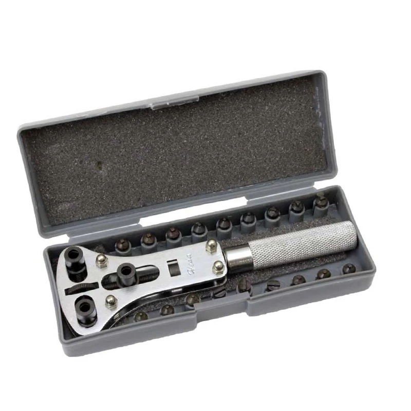 

RUIPAI Silver Stainless Steel Three Prong Watch Case Screw Back Opener Adjustable Wrench Repair Tool Kit Case Set