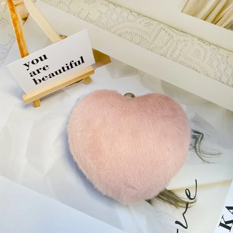 

Women Bags Love For Plush Handbags Heart Dinner Pink Tote Color Bag Cute Shaped Bag Crossbody Fluffy Women Party Winter