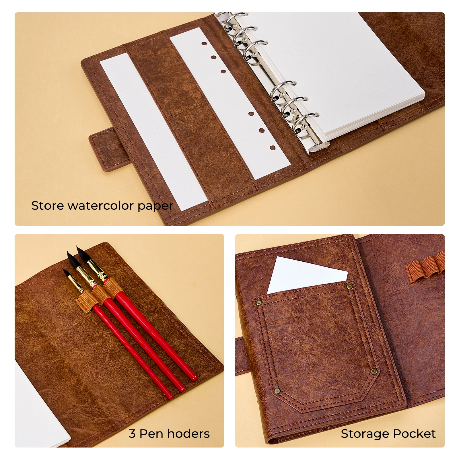 라이트위시 100% 순면 300gsm 무산성 수채화 스케치북 6.7x3.9인치 20매 리필 가능 아티스트 여행용 저널