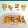 Stationery Drawer Organizer Adjustable Chopsticks Knife Fork Cutlery Drawer Organizer Elegant Bamboo Cutlery Tray for Neat 5