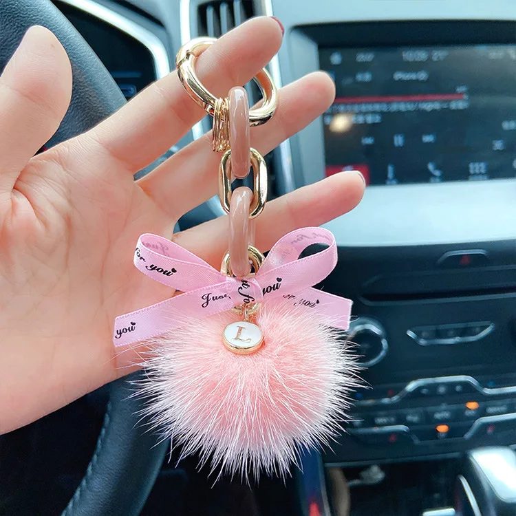 Mink Fur Pom Pom Ball Cute Keychain Charms Fluffy Bow Fox Key Chains  Pendant Women Bags Backpack Accessories Car Keyring - AliExpress