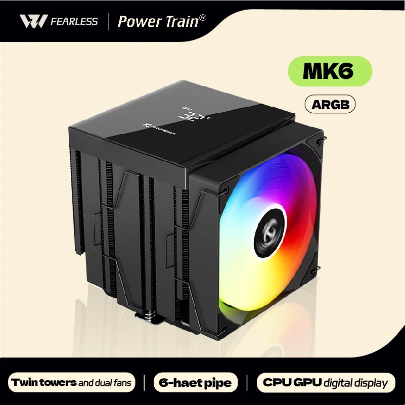 POWER TRAIN X-GAMERX MK6 Radiator 6 Heat Pipe ARGB CPU Cooler Intel LGA1851 1700 1200 115X AM5 AM4 Computer Tower Air Cooling