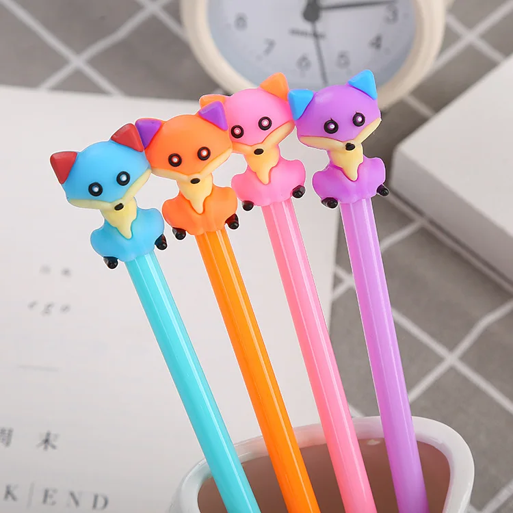 

50pcs Creative fox neutral pen Korean version student examination black water-based pen cute learning office signature pen