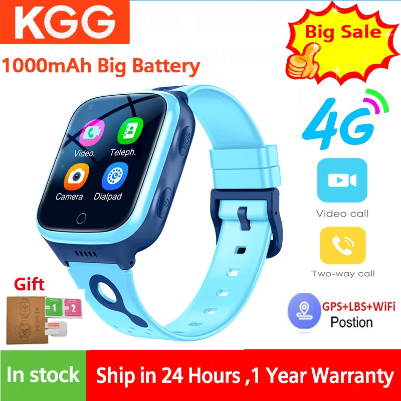 

KGG 4G Kids Smart Phone Watch Video Call K9 1000Mah Battery GPS Wifi Location SOS Call Back Monitor Smart Watch Children Gifts