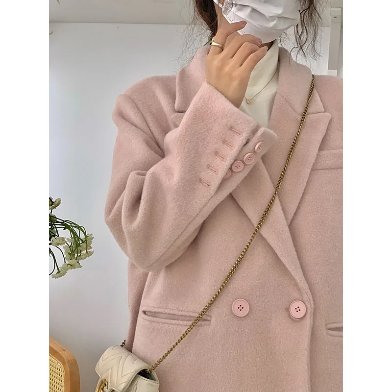 2023 Autumn And Winter New Korean Version Fashion Temperament Mid Length Thickened Loose Woolen Cloth Atmosphere Women's Trend