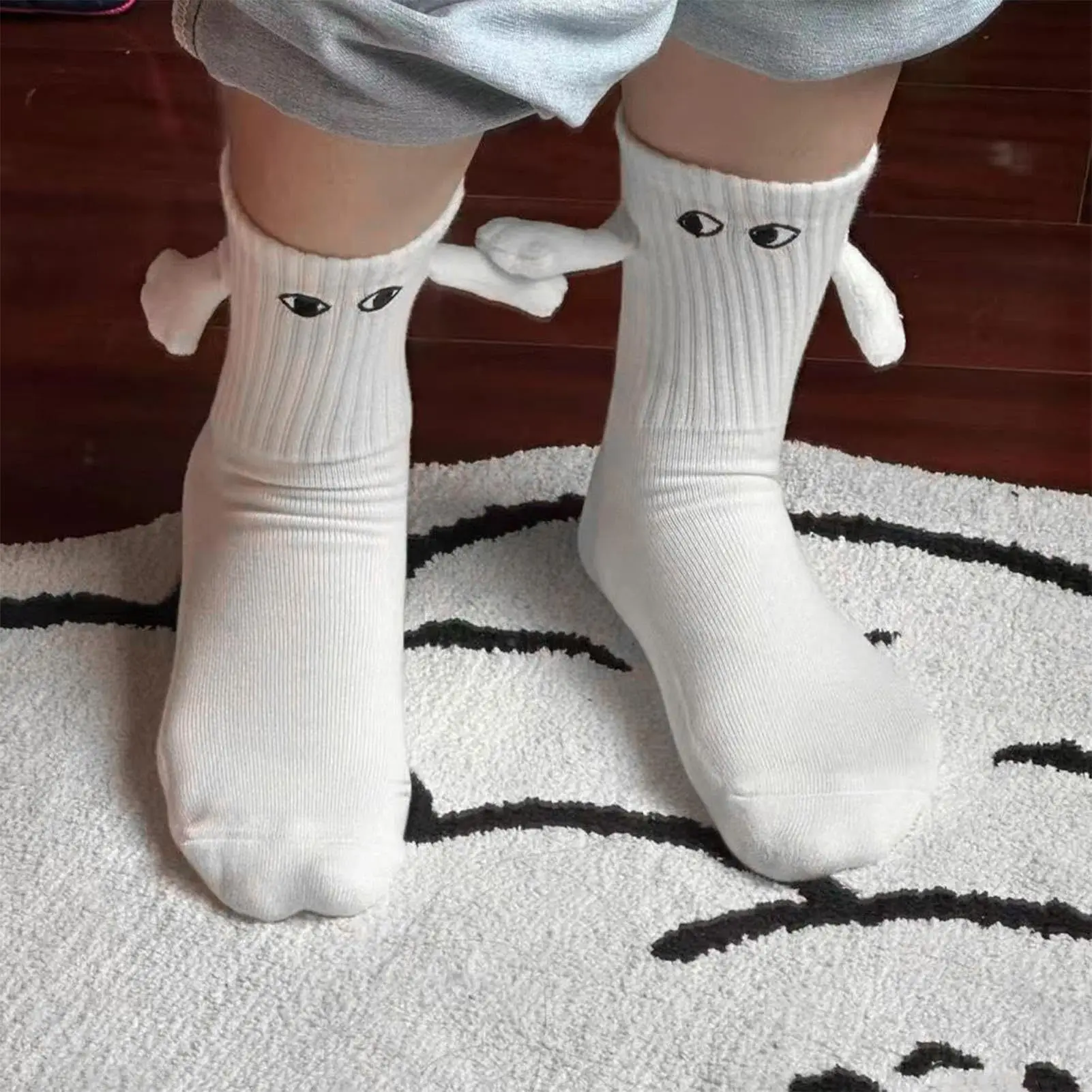 Harajuku Couple Cotton Funny Sock Magnetic Suction Hand In Hand Socks Black White Unisex Holding Hands Long Socks Christmas Gift