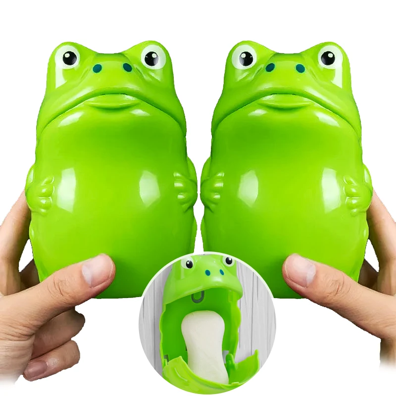 2Pcs Cartoon Frog Soap Box Household Punch-free Cleaning Rack Bathroom Wall-mounted Soap Box Drain Rack Child Care Accessories