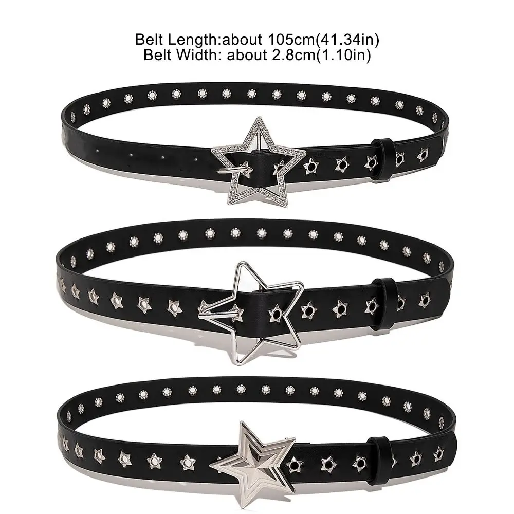 Fashion Star Eyelet Pentagram Rivet Belts Punk Hip Hop Pin Buckle Waistband Y2k Gothic Leather Belt For Women Man