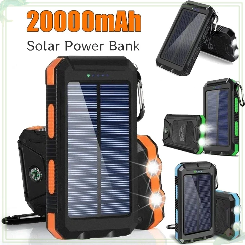 New Solar Bank 20000mah portable power bank camping external battery with charger bright light LDE light for all smartphones 2