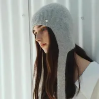 Keep Warm Knitted Hat Ear Protection Solid Color Woolen Crochet Beanies Cap Neck Protector Polyester Girls Pullover Cap Outdoor