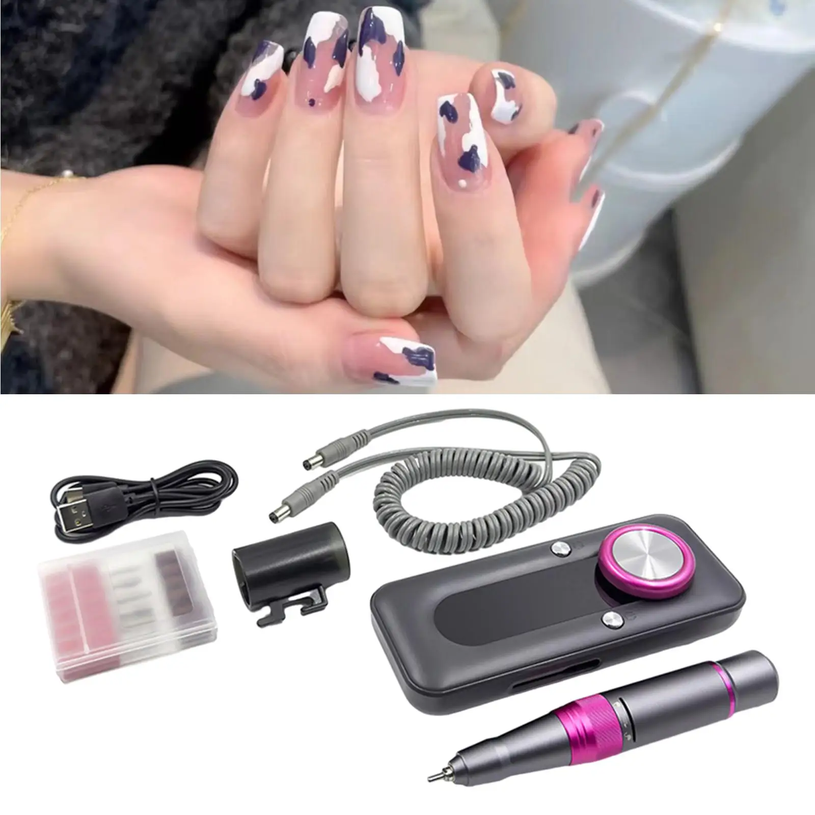 Electric Nail Drill Machine Portable Nail Drill Manicure Pedicure Kits for Carving Removing Grinding Trimming Home Salon Use