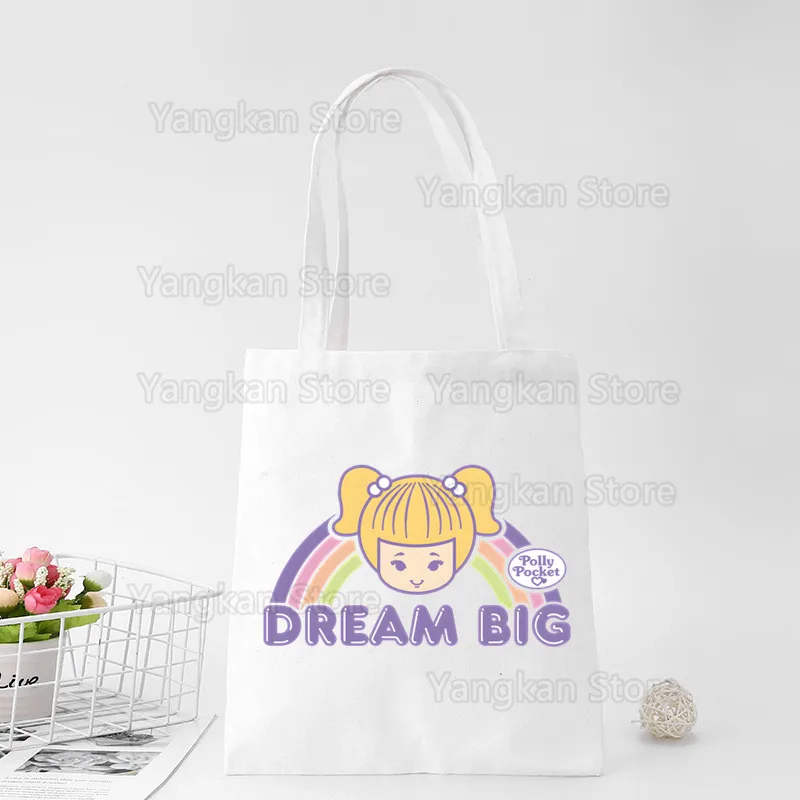 Borsa per la spesa Polly Pocket con stampa di borse in tela da viaggio alla moda unisex bianche dal design originale - immagine 3