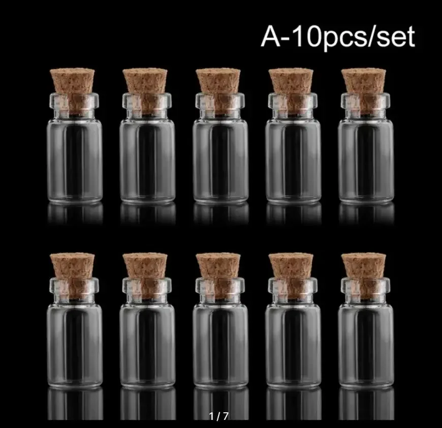 10 pcs 12x24mm Cork Stopper Rainbow Wishing Bottle Small Drift Bottle Glass Jars Decoration DIY Containers Mini Message Vials