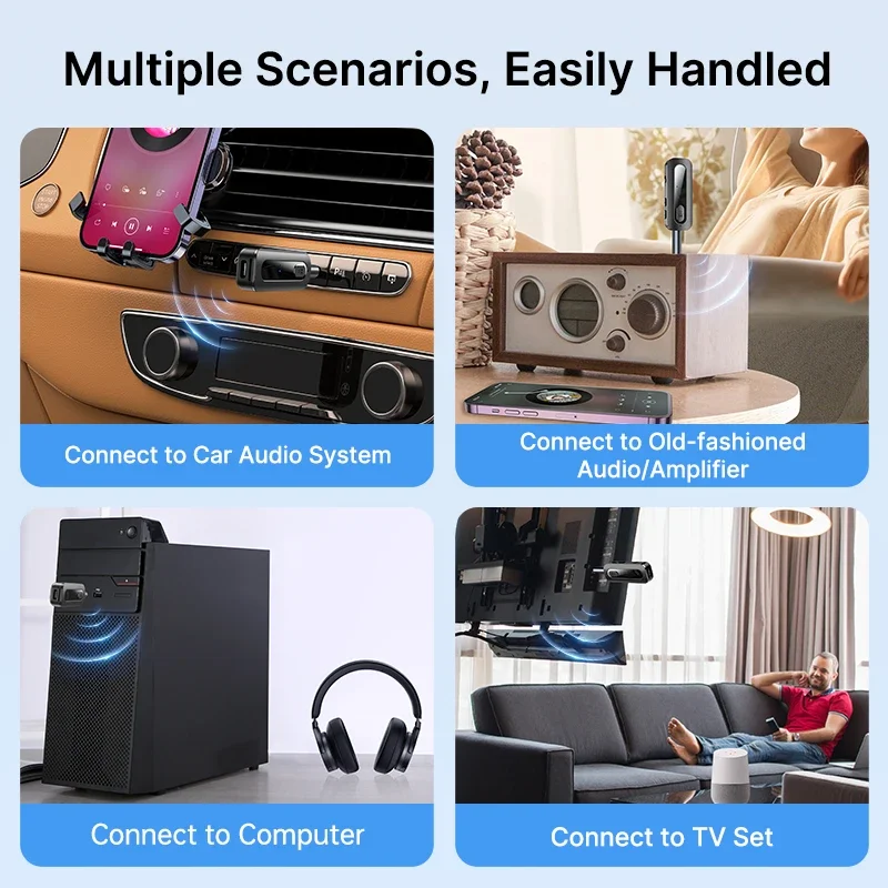 Bluetooth Audio Receiver 5.5 Receiver Transmitter 3.5mm AUX/TF Card Stereo with Mic for PC TV Car Aircraft
