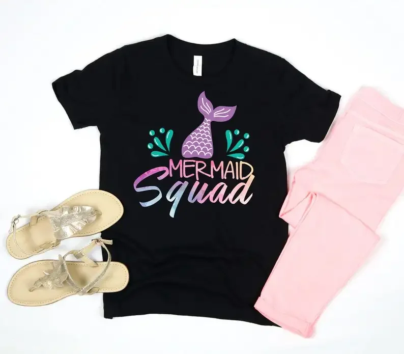 

Medium Stretch Mermaid Birthday Shirt - Casual Girl Shirt - T-shirt Party Casual Top Street wear Harajuku 100% cotton