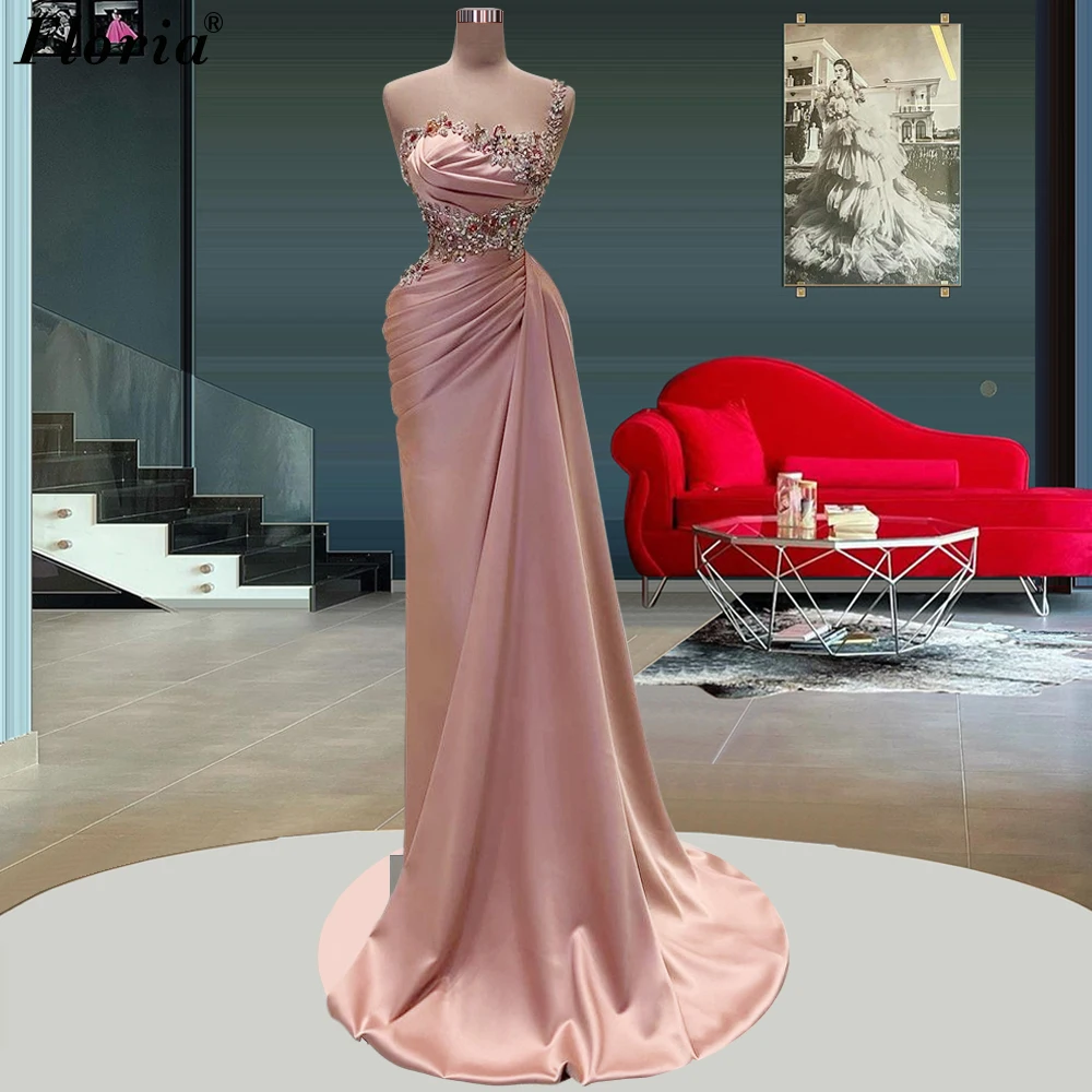 Blush Pink Mermaid Cocktail Dresses For Women Sleeveless Crystals Prom Dresses Wedding Party Gowns Engagement Vestidos De C&oacute;ctel