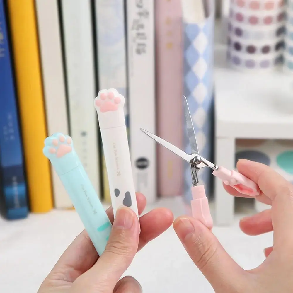 귀여운 고양이 발 모양 휴대용 가위(보호 케이스 포함), 학생, 사무실, 문구류, 종이 자르기 및 DIY용 미니 안전 가위