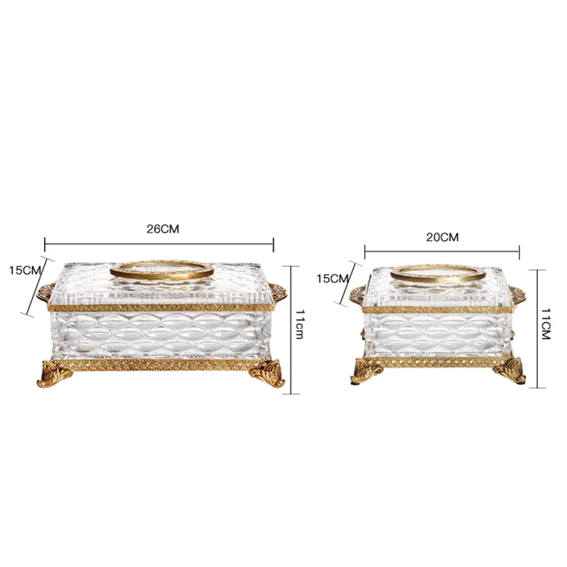 Crystal Glass Tissue Box Golden Brass Transparent Paper Box Household Kitchen Storage Vintage Desktop Tissue Holder Accesorios 6