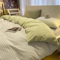 Classic Plaid Bedding Set No Filler Blue Green Duvet Cover Flat Sheet Pillowcases Single Full Queen Size BedSpread Home Textile 2