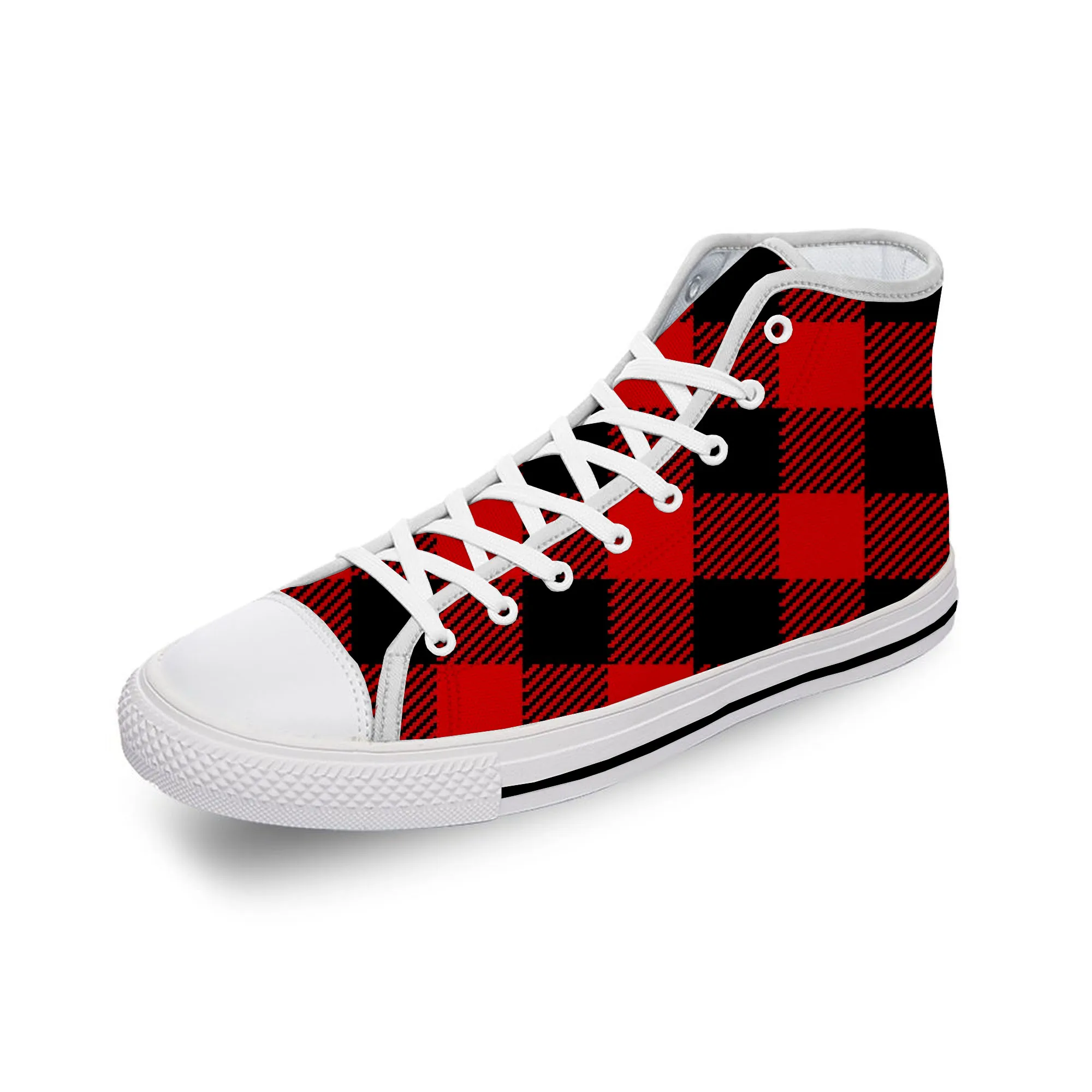 Buffalo plaid Pattern Cool Cute White Cloth 3D Print High Top Canvas Fashion Shoes Men Women Lightweight Breathable Sneakers