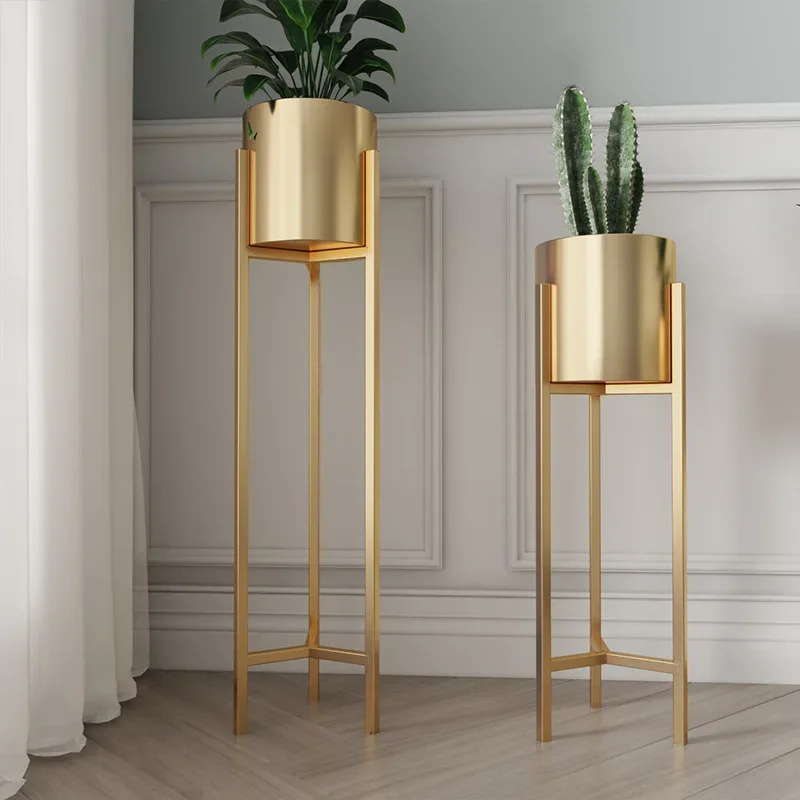 Nordic Gold Flower Rack Indoor Light Luxury Iron Flower Pot Rack Home Living Room Floor Standing Gold Decorative Storage