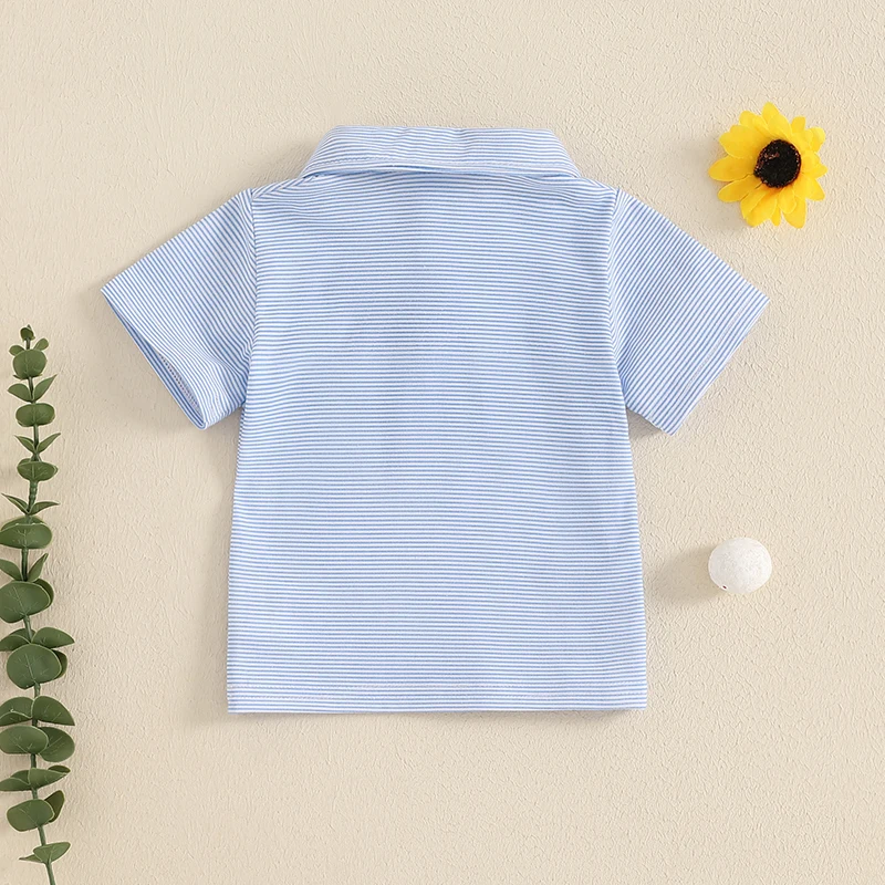 Toddler Baby Boys Summer T-Shirts Striped Golf Pattern Button Turn-Down Collar Short Sleeve Casual T-Shirts Tops Boys Clothes