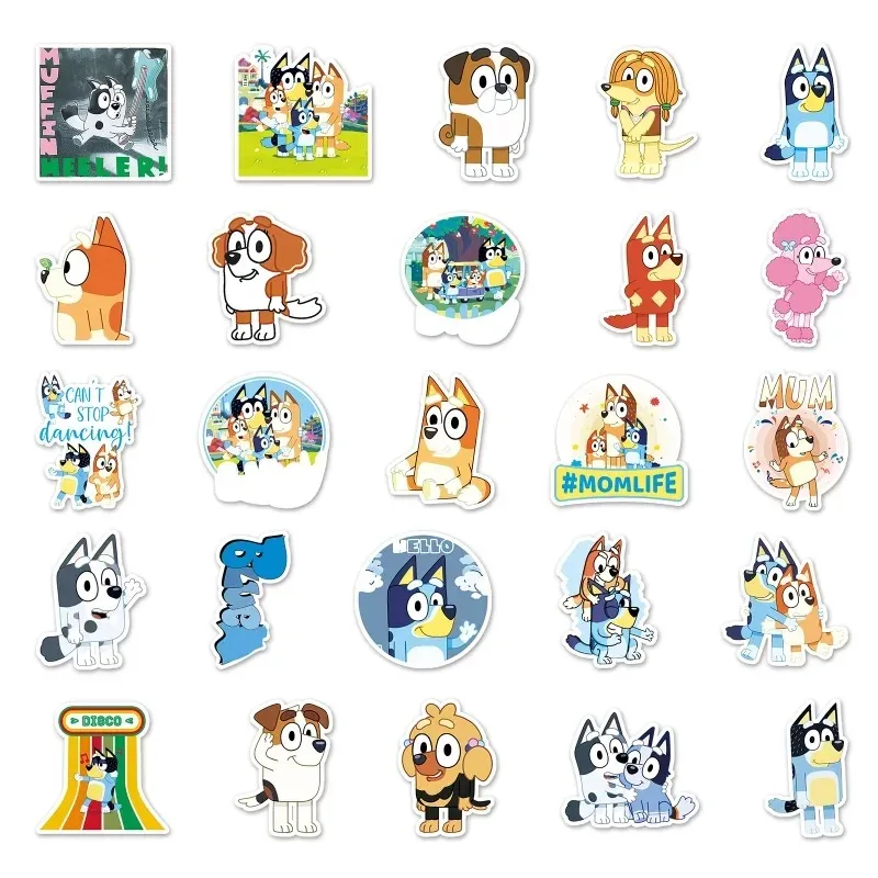 50/100 Pcs Bluey Cartoon Blue Bingo Dog Stickers for Kids for PVC