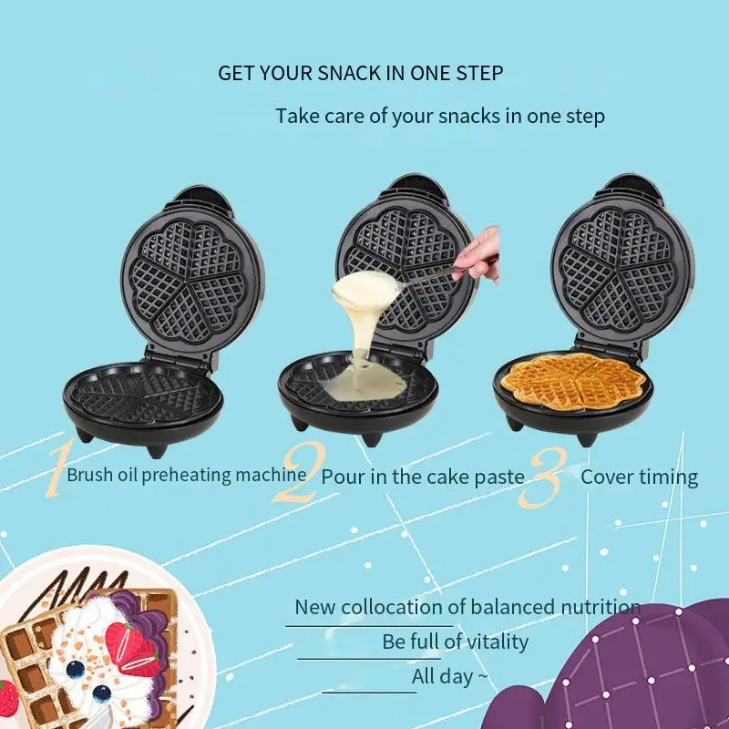Description Picture 2 of itemBreakfast Machine 5 Slice Heart Shaped Non-Stick Electric Waffles Cooking Appliance Multifunctional Mini Waffle Biscuit Machine