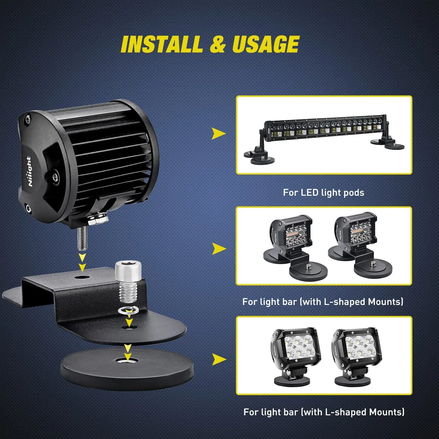 LED Work Light Holder 2PCS 43mm/66mm/88mm M4/M6/M8 Internal Thread Magnetic Base Mount Bracket Clamp SUV Offroad