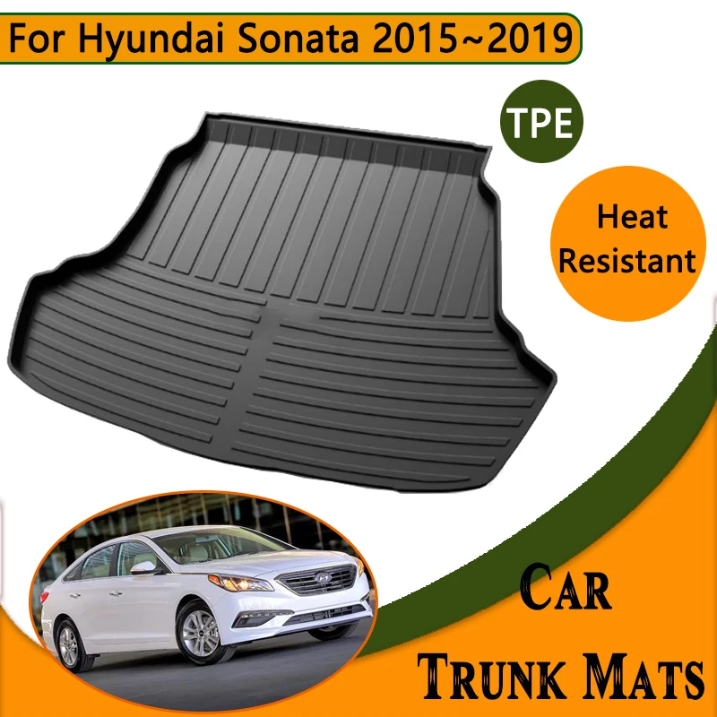 Custom Fit Trunk Cargo Liner Mat For 2015-2019 Hyundai Sonata - Waterproof, Black, Raised Lip