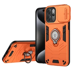 Popular Magnetic Ring Phone Case with Heavy Duty Armor and Camera Slide Cover for Enhanced Anti - Fall Protection (Orange)