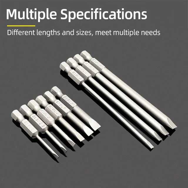50/100mm 2.0-6.0mm Punte per cacciavite a testa piatta Set Punta magnetica Cacciavite a taglio Trapano 1/4 pollici Codolo esagonale Utensili manuali/elettrici 6