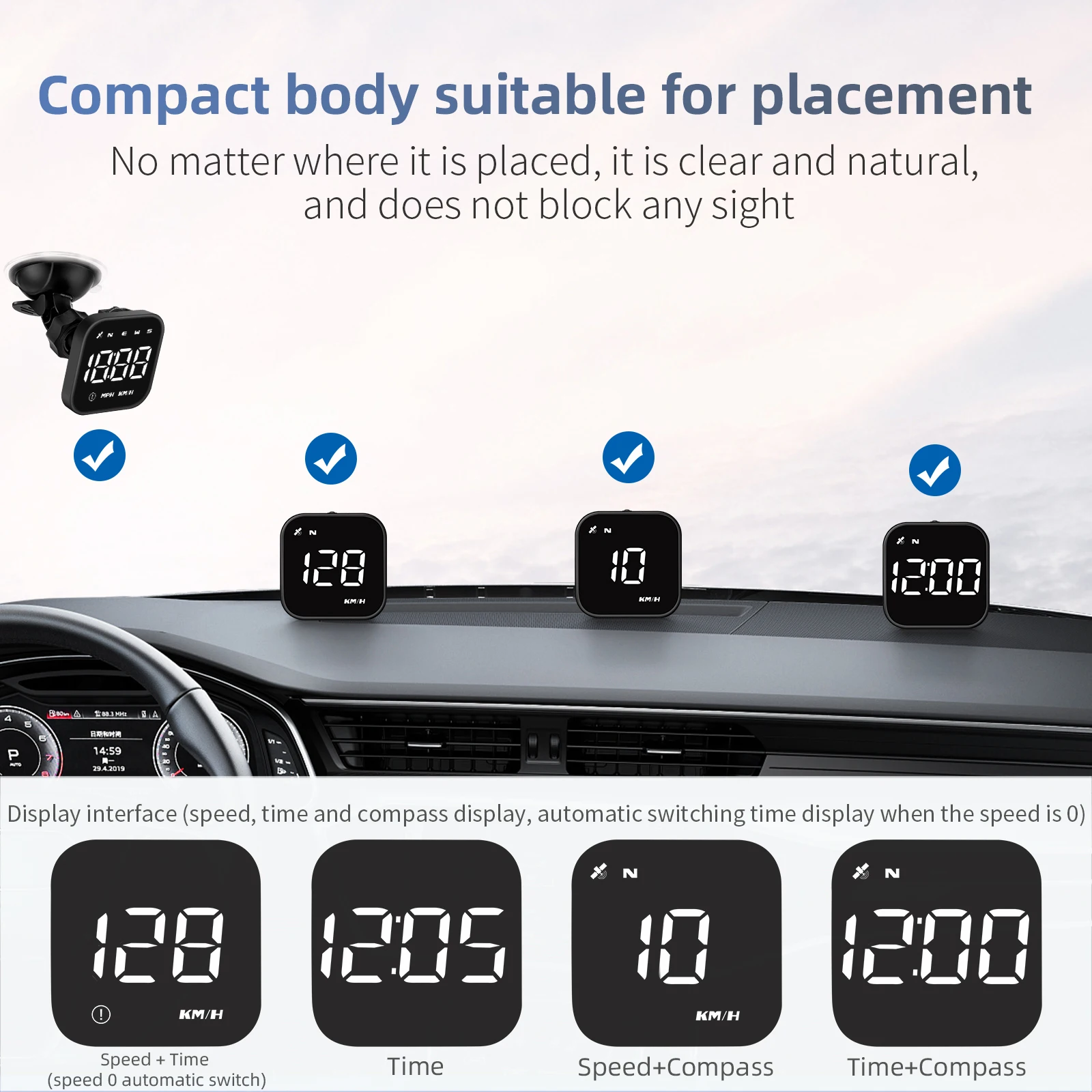 Car HUD G4S GPS Head Up Display Auto Digital KMH/MPH Speedometer Black / Green Font Speed Board Projection