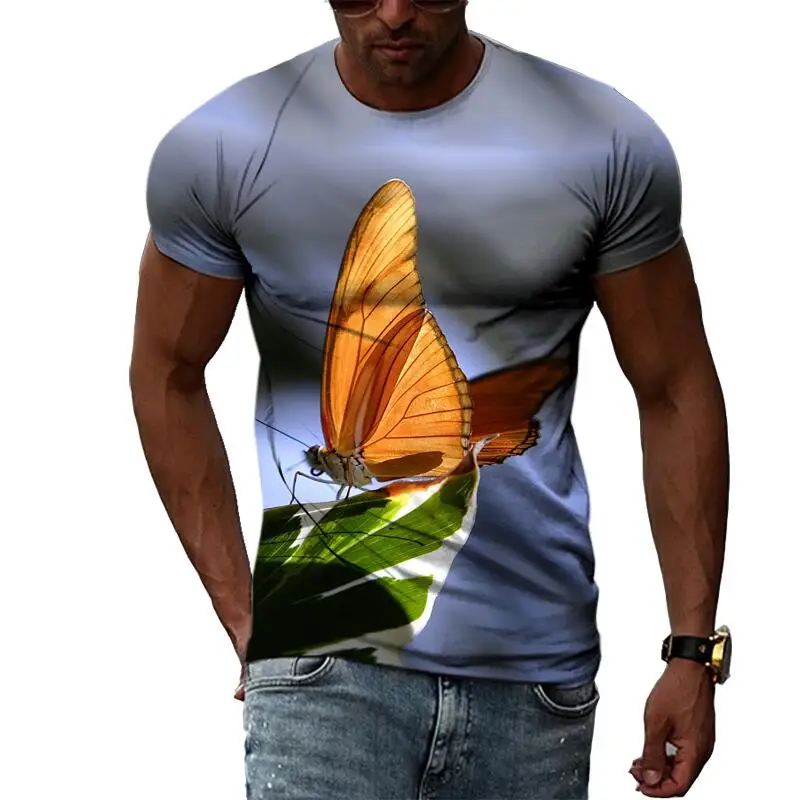 

Summer Leisure Cute Butterfly Pattern Men's T-shirt Hip Hop 3D Print Personality Rod Neck Short Sleeve Tops Fashion Clothes