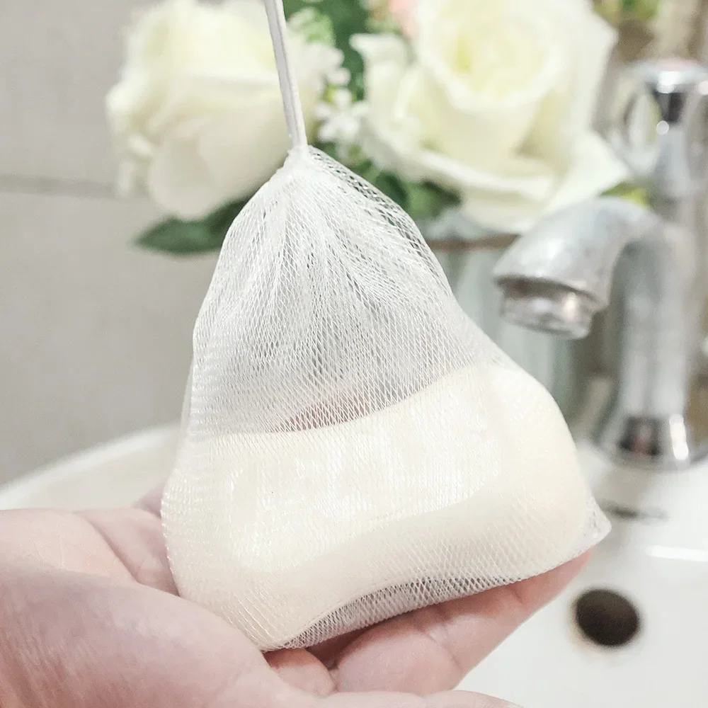 Mesh Foaming Soap Bags Facial Cleanser Foam Bag Drawstring Shower Bubble Foam Net Bath Body Washing Household Cleaning Supplies soap bags