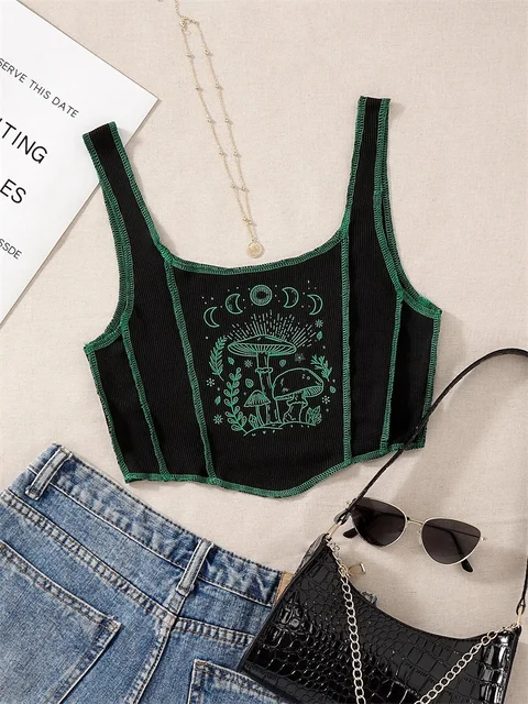 Gothic Grunge Print Crop Tank Top
