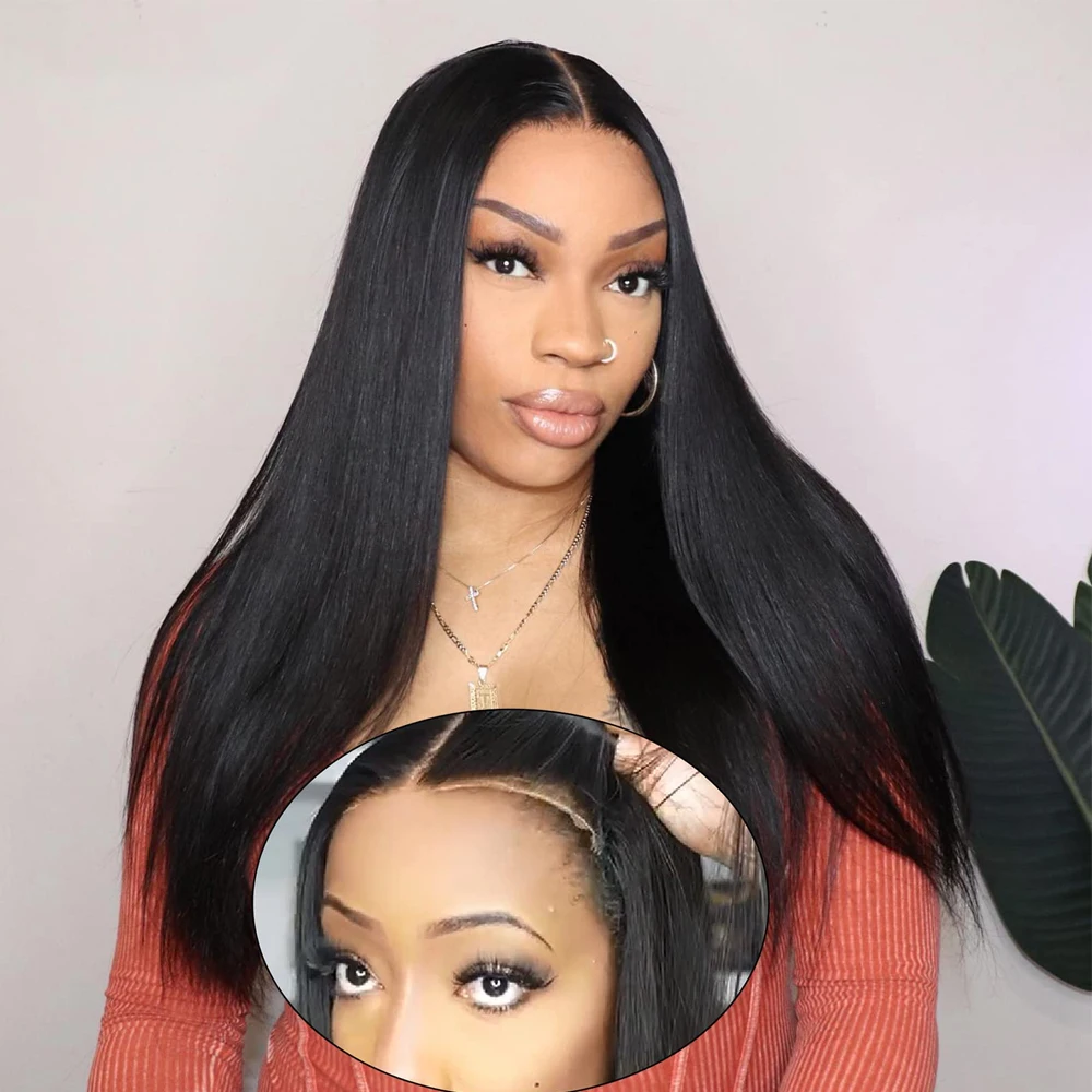 Ready To Wear Glueless Wig PrePlucked 7x5 Transparent Straight Human Hair Lace Frontal Wig 30Inch 4x4 Lace Closure Women