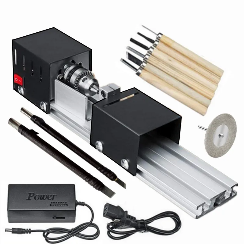 Mini Lathe Beads Polisher Machine DIY CNC Machining Table Woodworking Wood DIY Tool Standard Set DC 12V-24V 96W wood lathe tool wood lathe