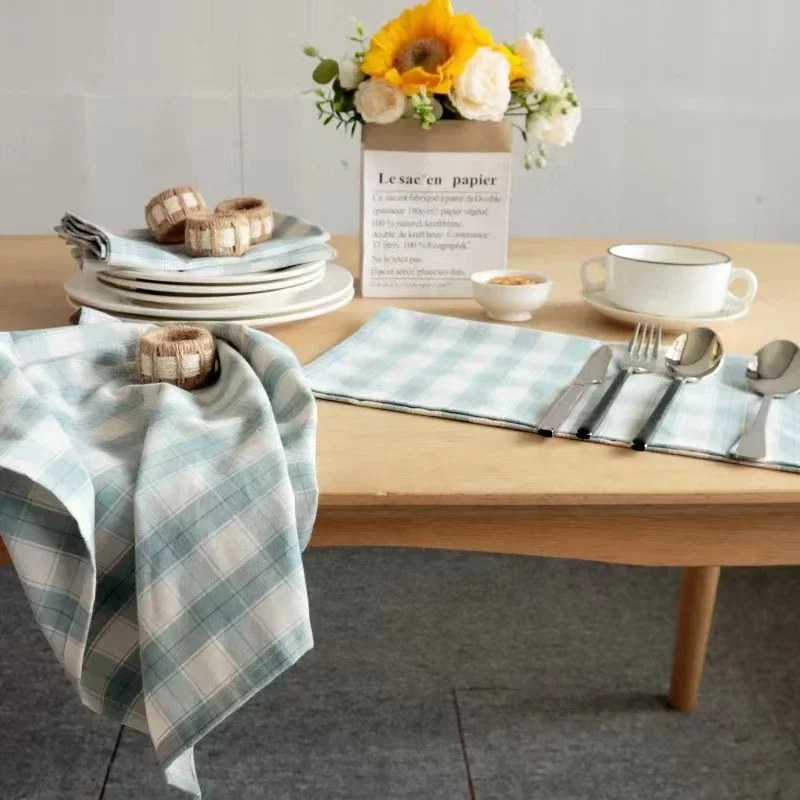 2PCS Christmas Plaid Cloth Napkin Cotton Square Napkin Western Simple Nordic Style Check Dish Towel Table Decor