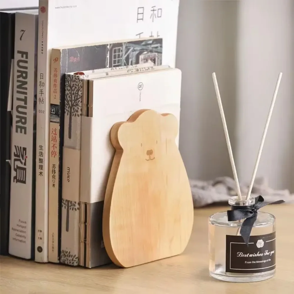 Simple Walnut Wood Book Stand Creative Bear Animal Shape Book Stopper Office Accessories Organizador De Libros Kawaii Shelf