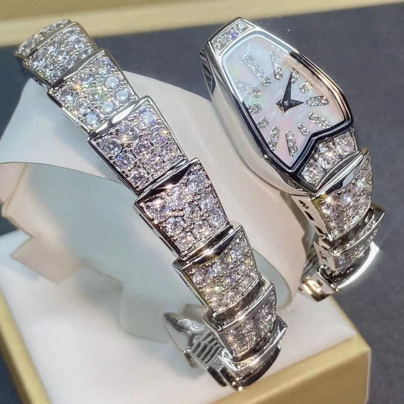 

AAA High Quality Luxury Bracelet Women's Quartz Serpentine Watch For Women Top Brand Diamond Stainless Steel Wristwatch