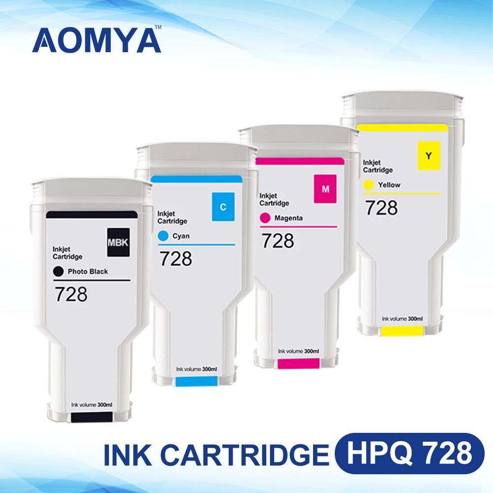 Aomya-terno de Cartucho de Tinta para Impressora Jato de Tinta hp Designjet T730 e T830 Tinta Completa e Chip 300ml Mbk c m y 728xl