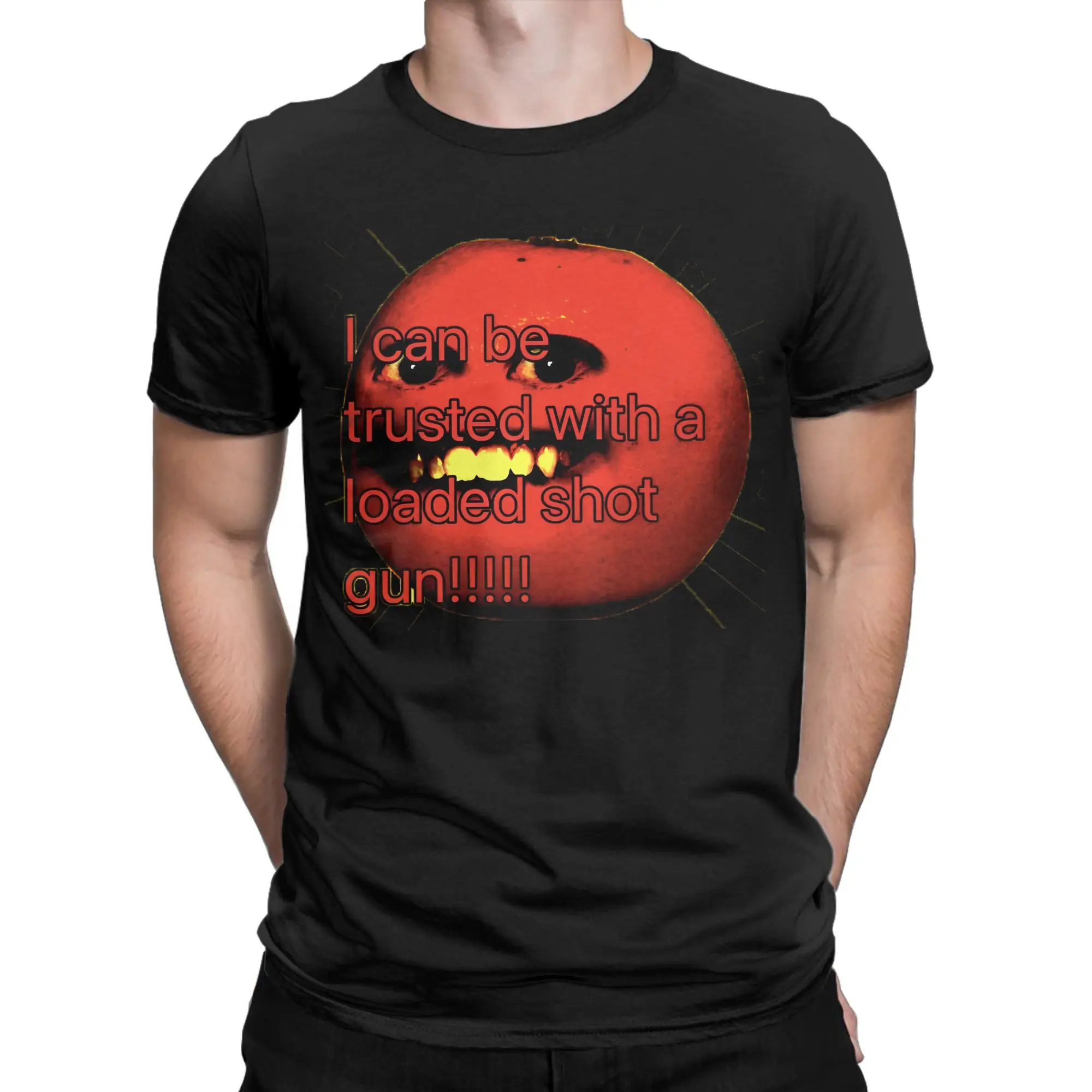 Humorous Orange Graphic Men's Cotton Crew Neck T-Shirt